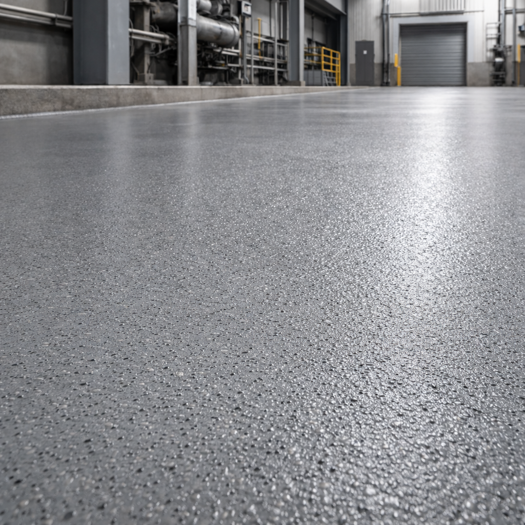 Polished concrete floor in a warehouse setting
