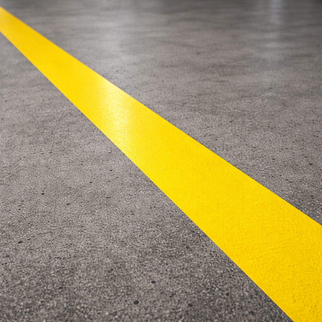 Yellow line on a gray concrete surface