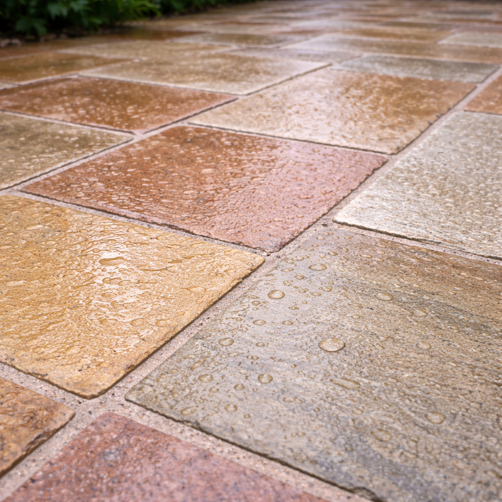 Close-up of stone pavers with a natural stone pattern